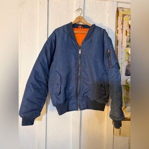 Vintage MA-1 Flight Bomber Jacket Navy Blue and Orange/Reversible